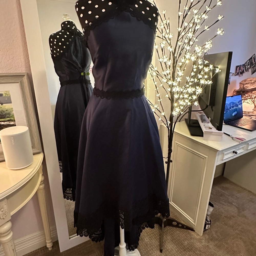 Monique Lhuillier Mikado Hi-Low Formal Gown -Midnight Blue, Sz 12